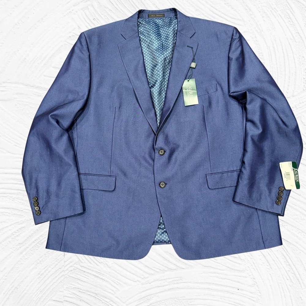 Lauren Ralph Lauren Leland Blazer Mens 40R Blue Solid Single Vent Two-Button NEW